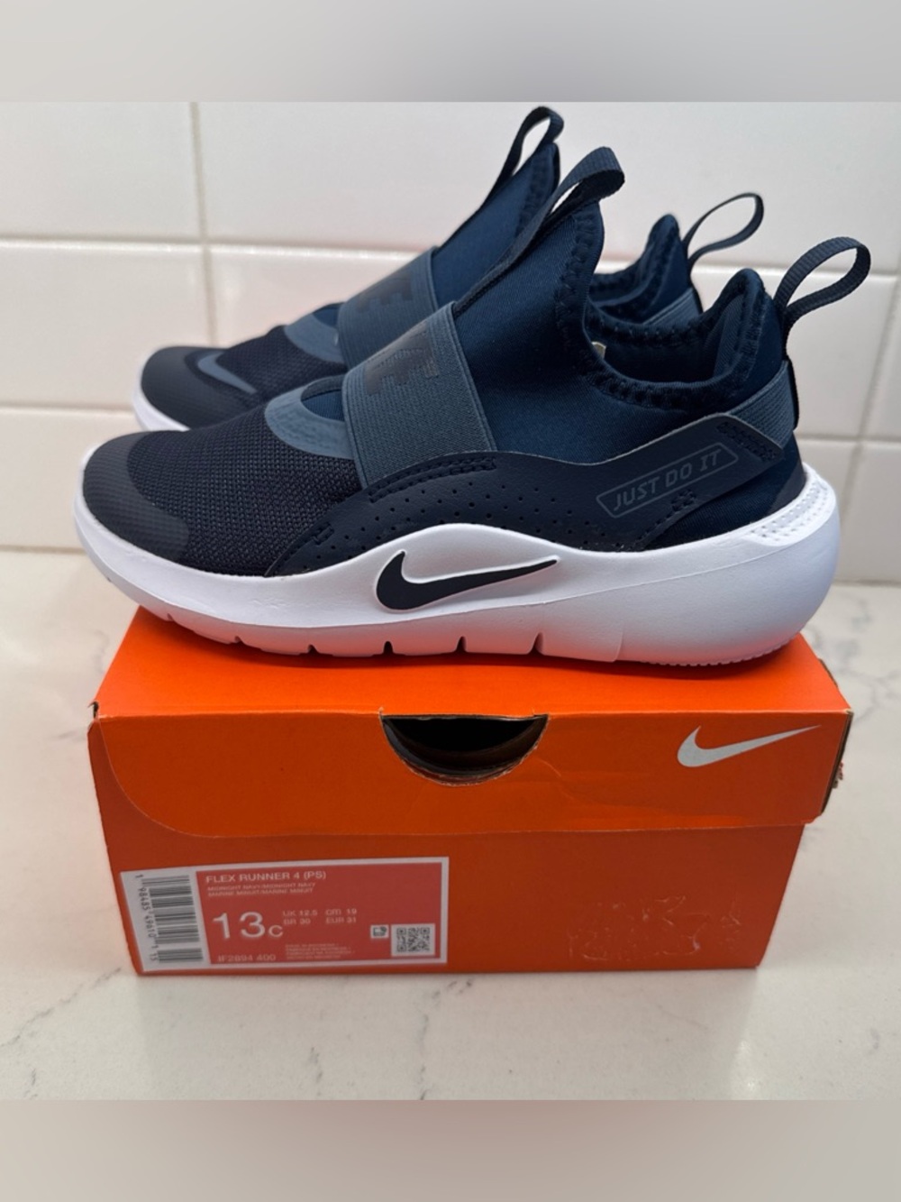 Nike Kids' Flex Runner 4 Slip-On Sneakers - Navy/White Athletic Shoes